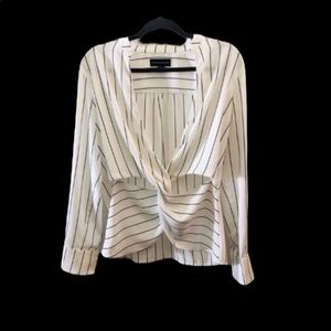 Stylestalker White Pinstripe Long Sleeved Top with Side Cut Outs- Size S